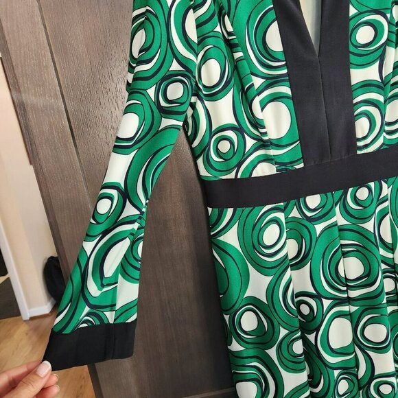 Anne Klein Green Black Circle Abstract Print Midi Keyhole Dress 3/4 Sleeve Sz 6 - Picture 8 of 14